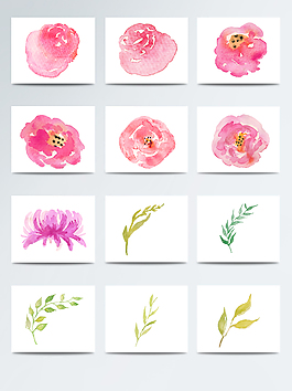 水彩粉色花朵免扣素材合集