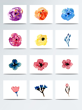 水彩彩色精致花朵免扣素材合集
