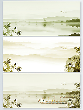 一组水墨PSD展板背景素材
