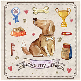 卡通水彩畫寵物狗配件