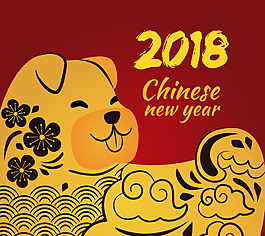 手繪中國金紅色新年海報