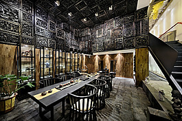簡約餐廳灰色花紋墻壁工裝效果圖
