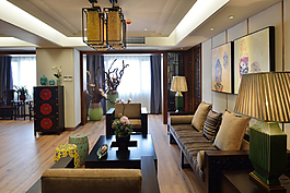簡(jiǎn)約客廳壁畫(huà)工裝效果圖