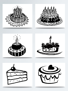 高清免扣手繪素描生日蛋糕甜品PNG素材