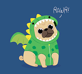 可愛的哈巴狗與恐龍服裝