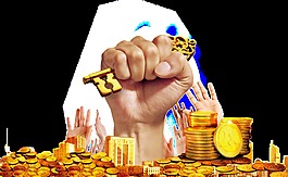 金融手握金鑰匙金幣圖案元素