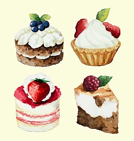 水彩繪美味的蛋糕插畫