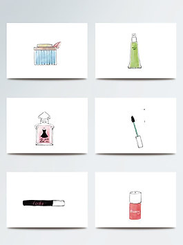 彩色手绘化妆品插画素材