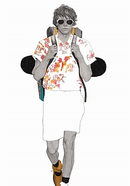 時(shí)尚青春風(fēng)格橙色花紋短袖男裝效果圖