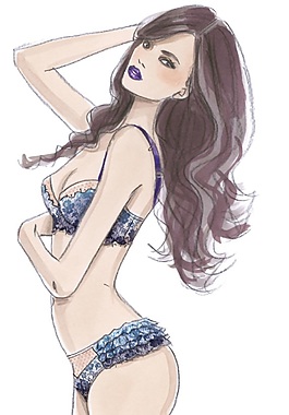 性感藍色花紋內衣女裝效果圖