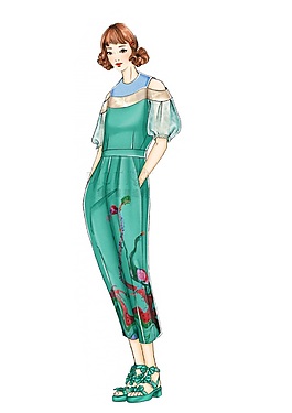 气质蓝绿色吊带裤女装效果图