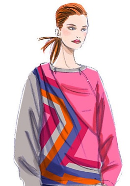 美丽粉色花纹长袖女装效果图