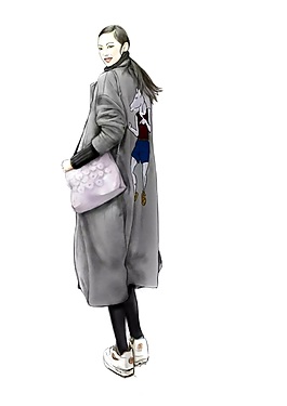 美麗灰色長外套女裝效果圖