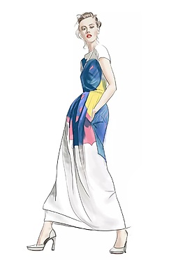 清新藍(lán)色花紋長(zhǎng)裙女裝效果圖