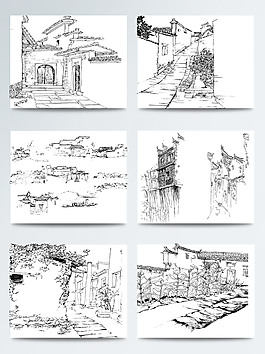 水墨風徽派建筑圖案合集