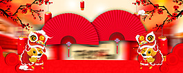 新年喜慶紅扇子傳統(tǒng)banner