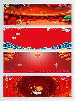 2018新春卡通狗梅花喜慶紅色背景圖