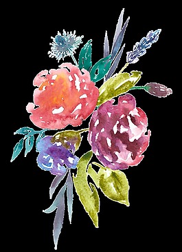 兩朵水墨花卉PNG透明素材
