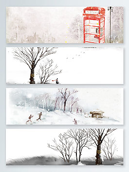 冬天雪花树木banner背景