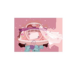粉色手绘卡通车子装饰素材