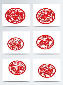 新年剪紙紅色圖案素材