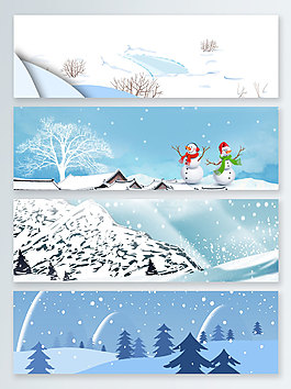 文藝雪人卡通簡約白色banner背景