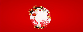 狗年剪紙紅色背景banner