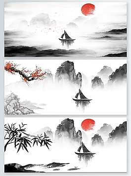 水墨PSD分層展板背景素材