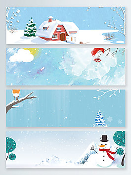 冬季唯美雪景小清新雪花藍(lán)色banner背景