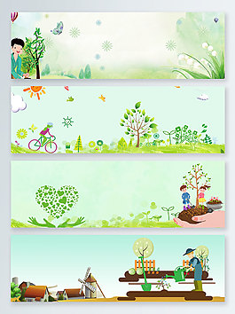 植樹節清新草地綠樹簡約banner背景