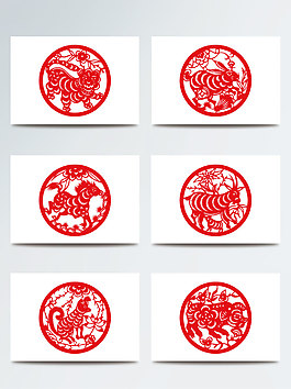 2018生肖剪紙動物矢量素材