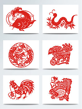 中国红动物剪纸元素