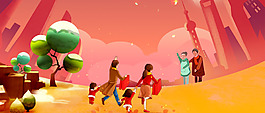 過年吉祥手繪文藝紅色banner