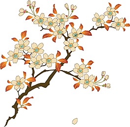 卡通黃色花朵樹(shù)枝png元素