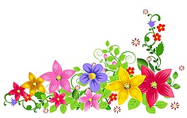 卡通彩色鮮花綠葉png元素