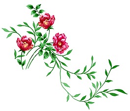 卡通紅色花朵綠葉png元素