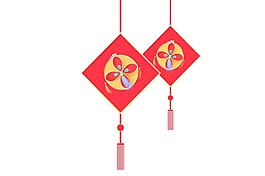 卡通红色新年挂饰png元素