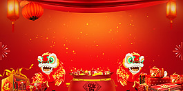 红色喜庆舞狮新年背景