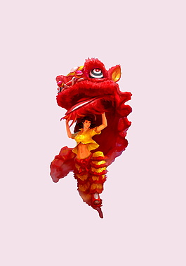 創(chuàng)意紅色舞獅元素設(shè)計(jì)
