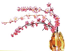 卡通粉色梅花樹枝png元素