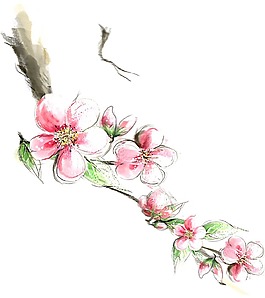 卡通水墨畫梅花png元素