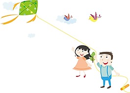 卡通兒童放風箏png元素