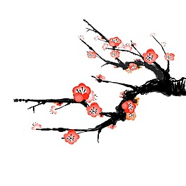 中國(guó)風(fēng)水墨畫(huà)梅花png元素
