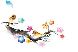 手繪花鳥png元素