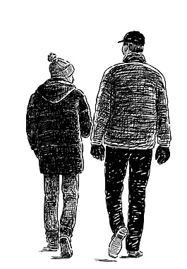 卡通素描雪中父子png元素