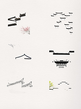 秀麗水墨畫建筑素材