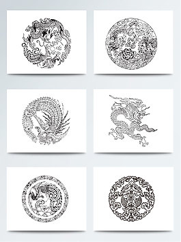 各種黑白龍紋矢量素材