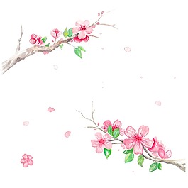 卡通粉色花朵樹枝png元素
