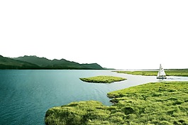 碧綠湖泊綠地png元素