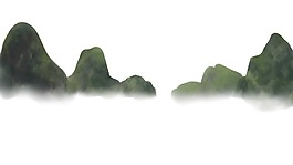 卡通绿色水墨画高山png元素